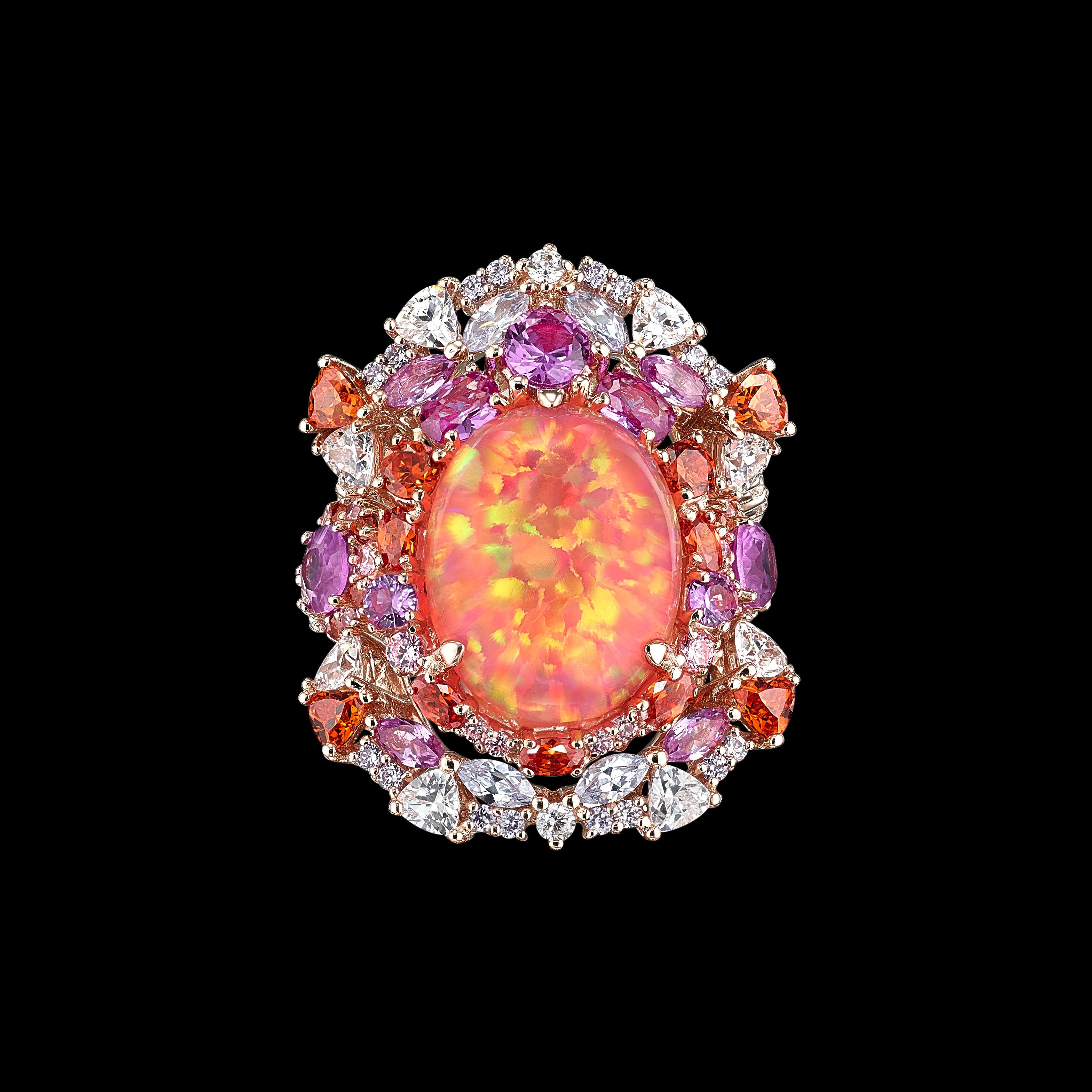 Coral Opal Ocean Rings, Ring, Anabela Chan Joaillerie - Fine jewelry with laboratory grown and created gemstones hand-crafted in the United Kingdom. Anabela Chan Joaillerie is the first fine jewellery brand in the world to champion laboratory-grown and created gemstones with high jewellery design, artisanal craftsmanship and a focus on ethical and sustainable innovations.